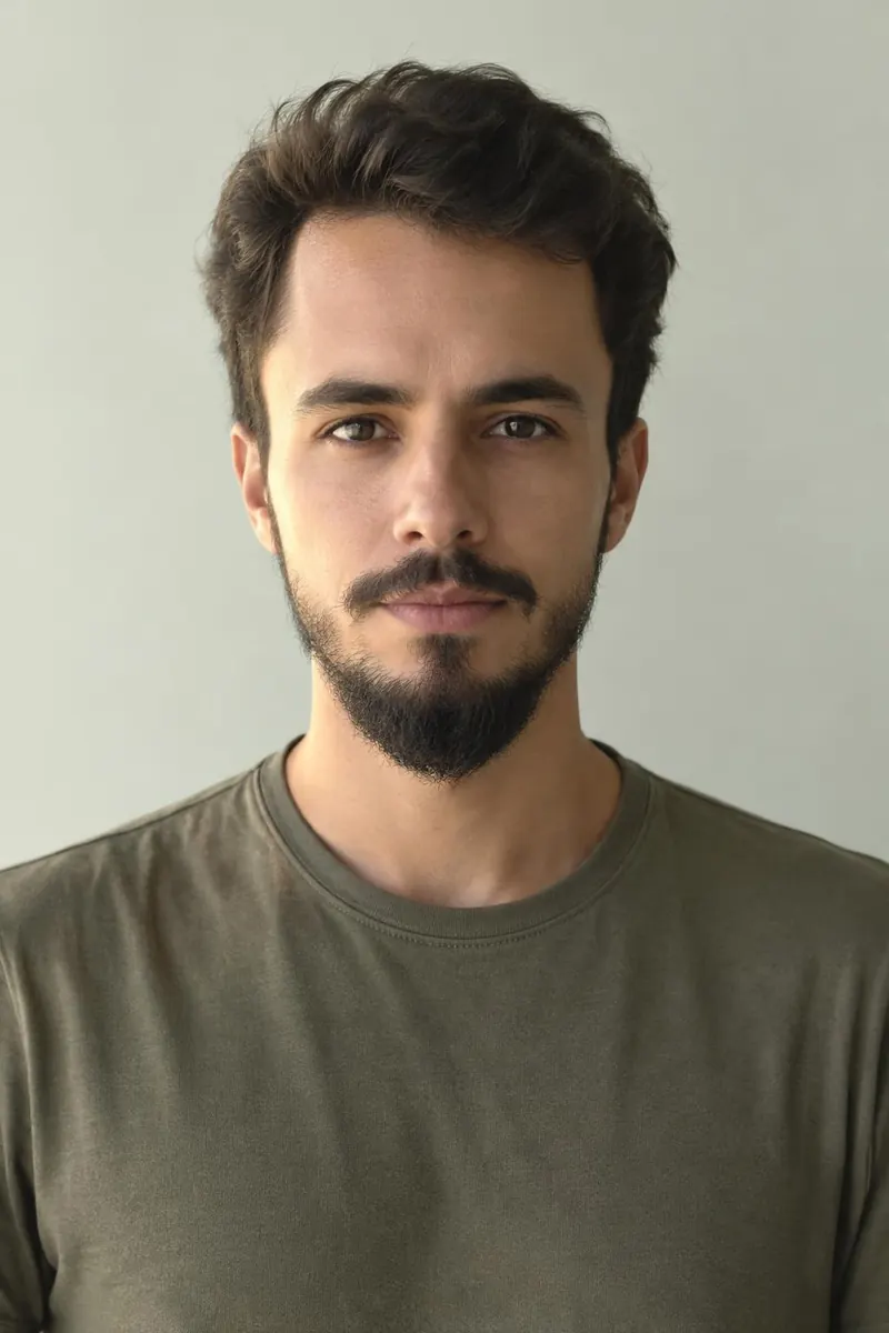 Homem de rosto triangular com barba adequada ao formato